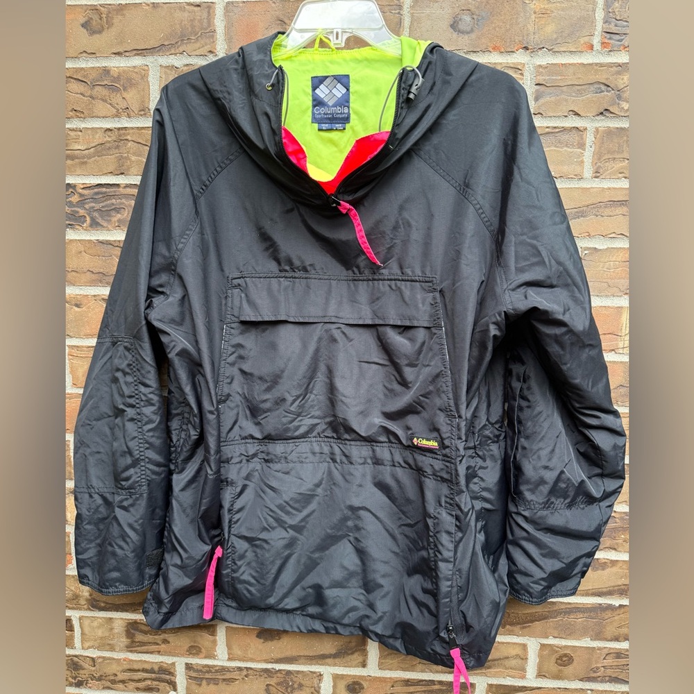 Columbia Black and Pink Raincoat Lightweight Water-Resistant Hooded‎